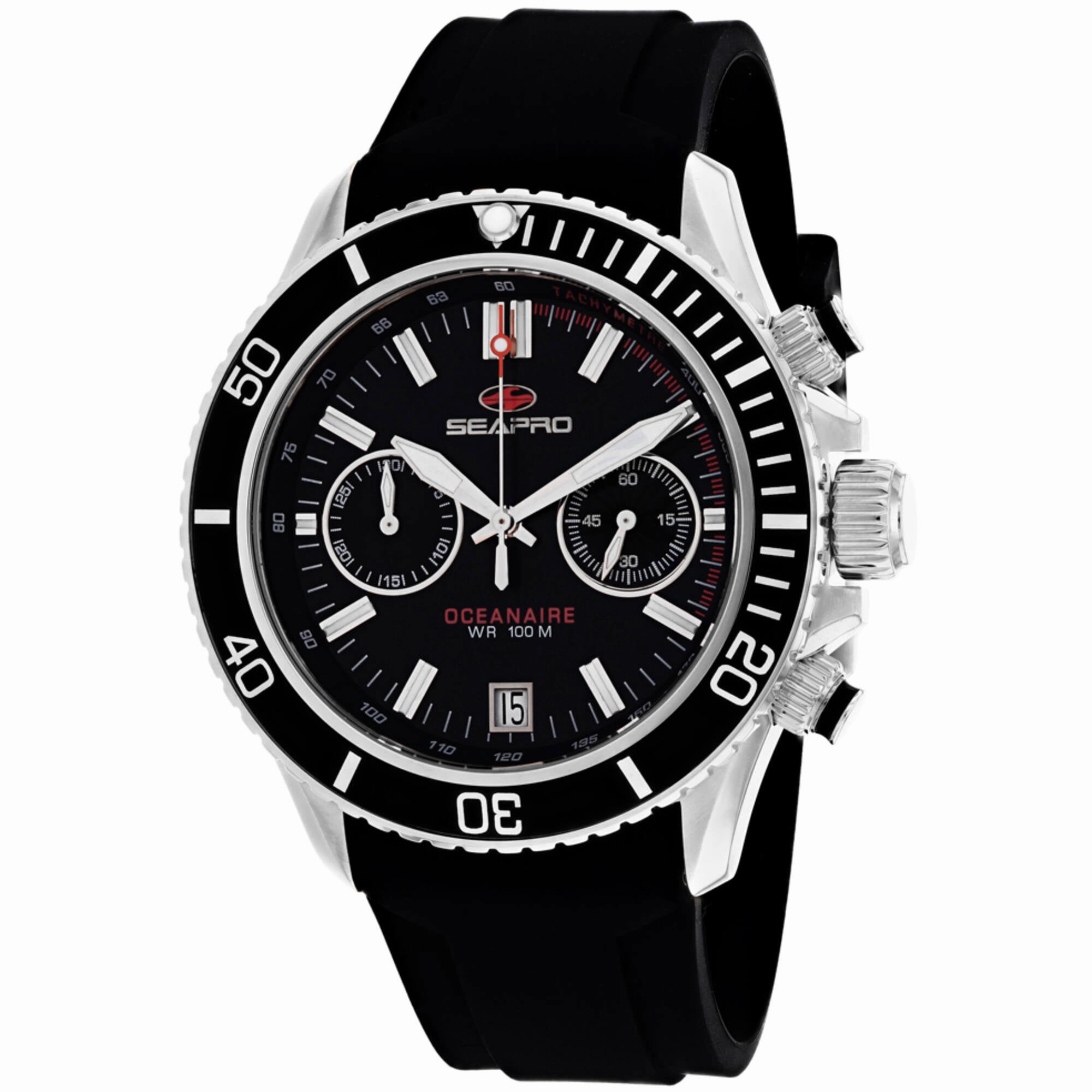 Seapro Men's Watch - Thrash Quartz Silver Tone Case Black Dial Rubber Strap | SP0330