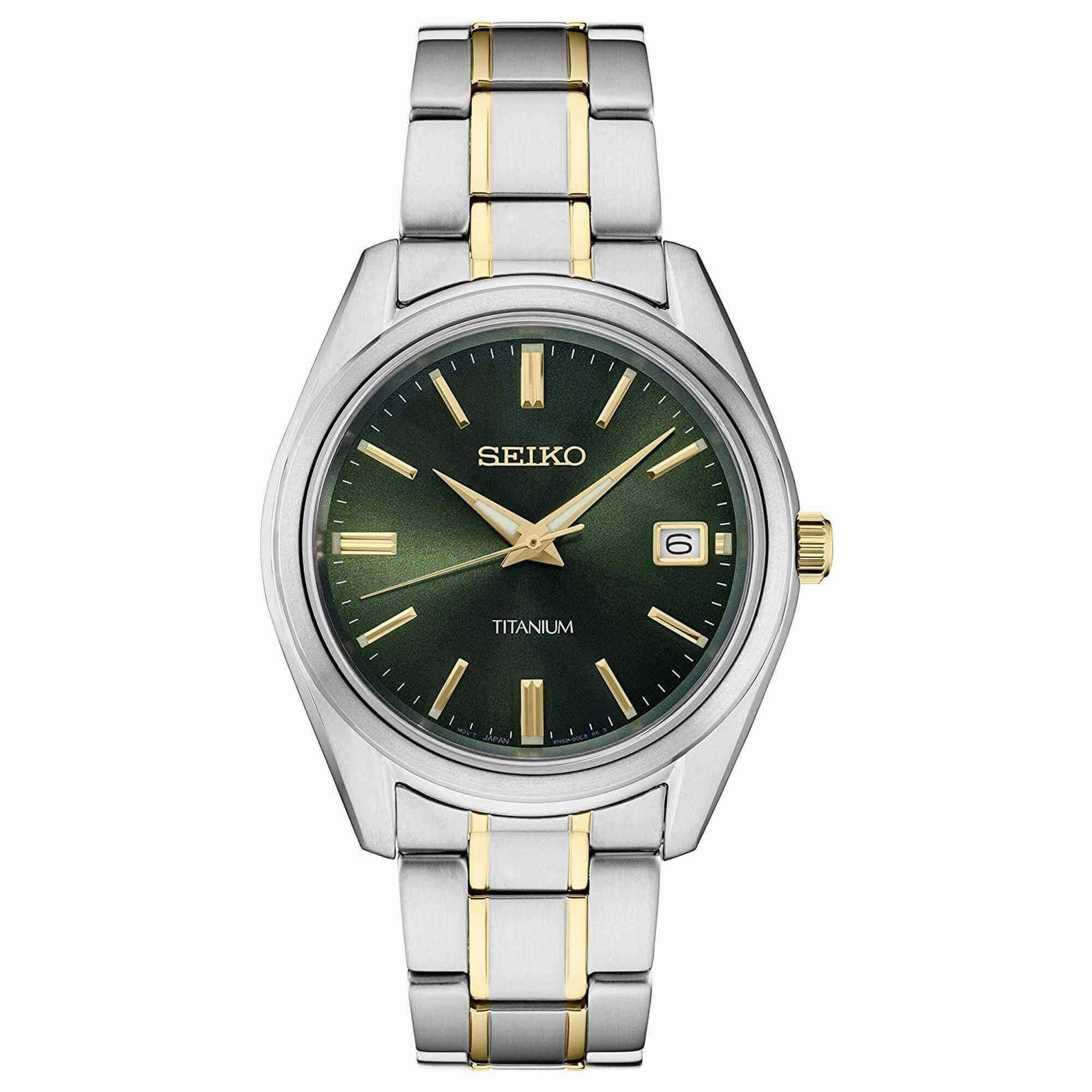 Seiko Men's Quartz Watch - Discover More Green Dial Two Tone Bracelet | SUR377P1
