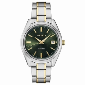 Seiko Men's Quartz Watch - Discover More Green Dial Two Tone Bracelet | SUR377P1