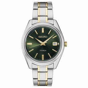 Seiko Men's Quartz Watch - Discover More Green Dial Two Tone Bracelet | SUR377P1
