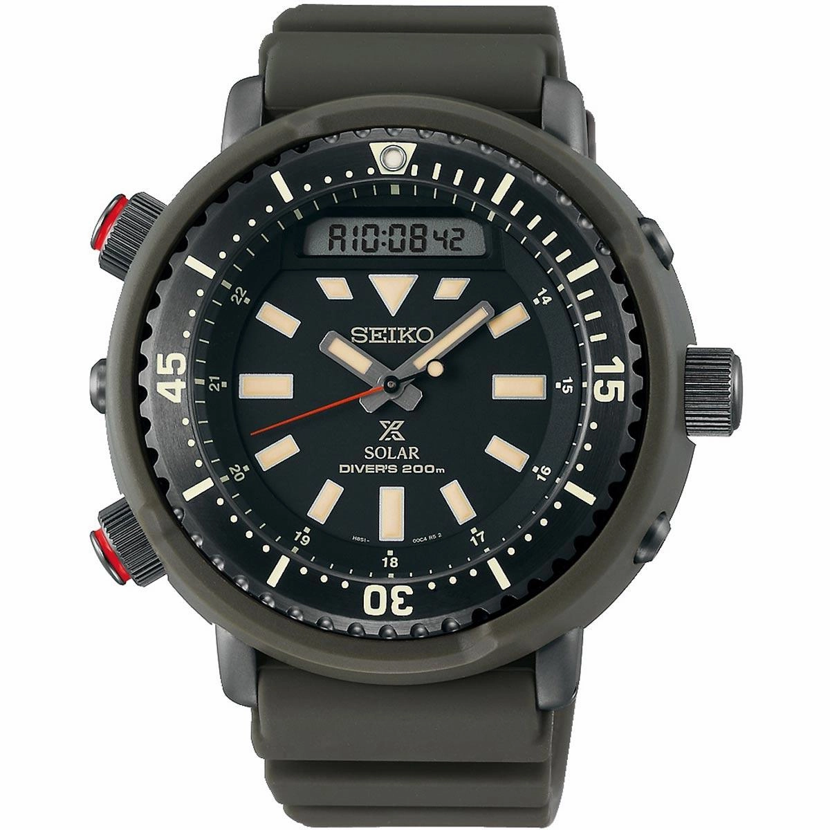 Seiko Men's Watch - Prospex Analog Digital Dial Dark Green Silicone Strap | SNJ031P1