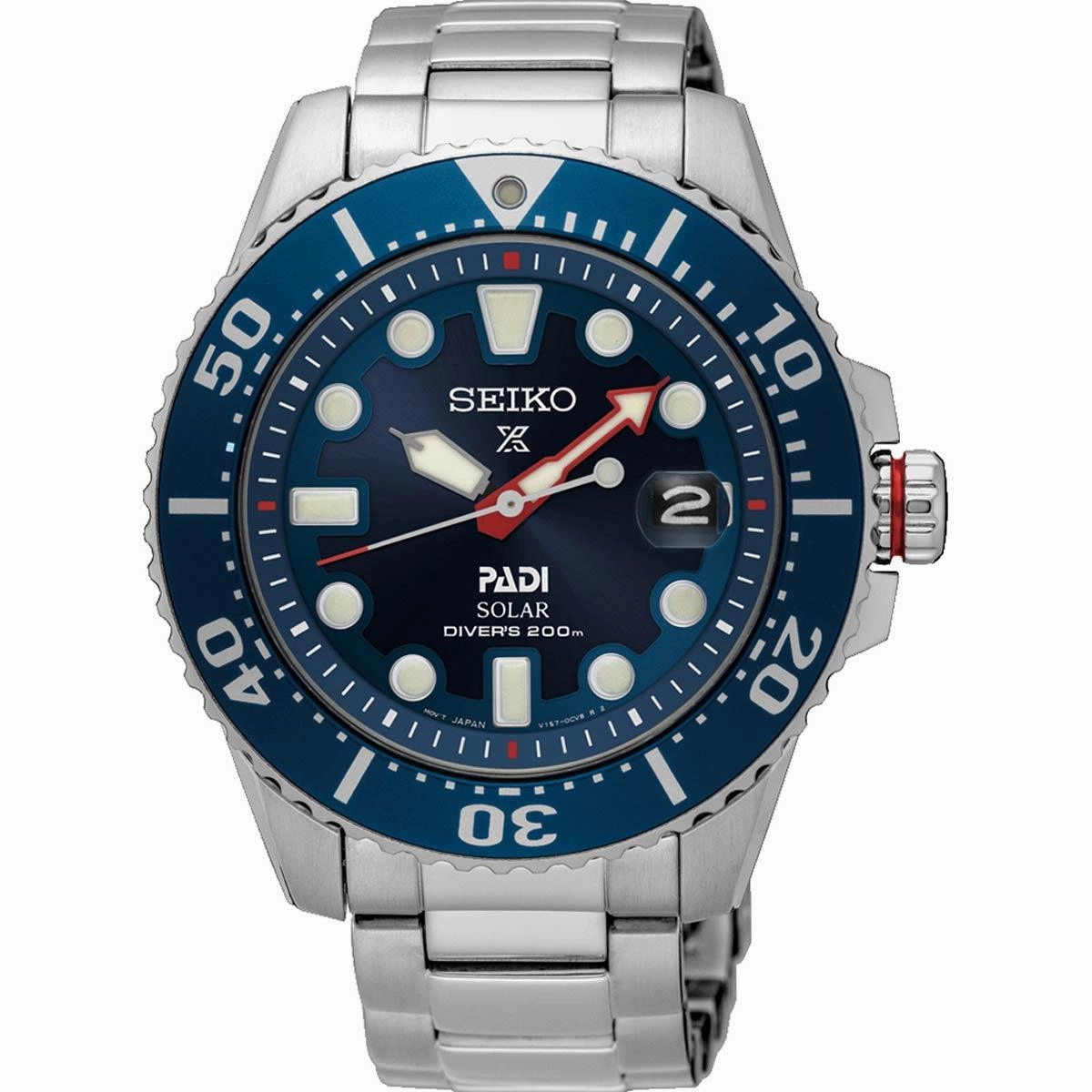 Seiko Men's Watch - Prospex Padi Solar Powered Eco-Drive Blue Dial Bracelet | SNE549P1