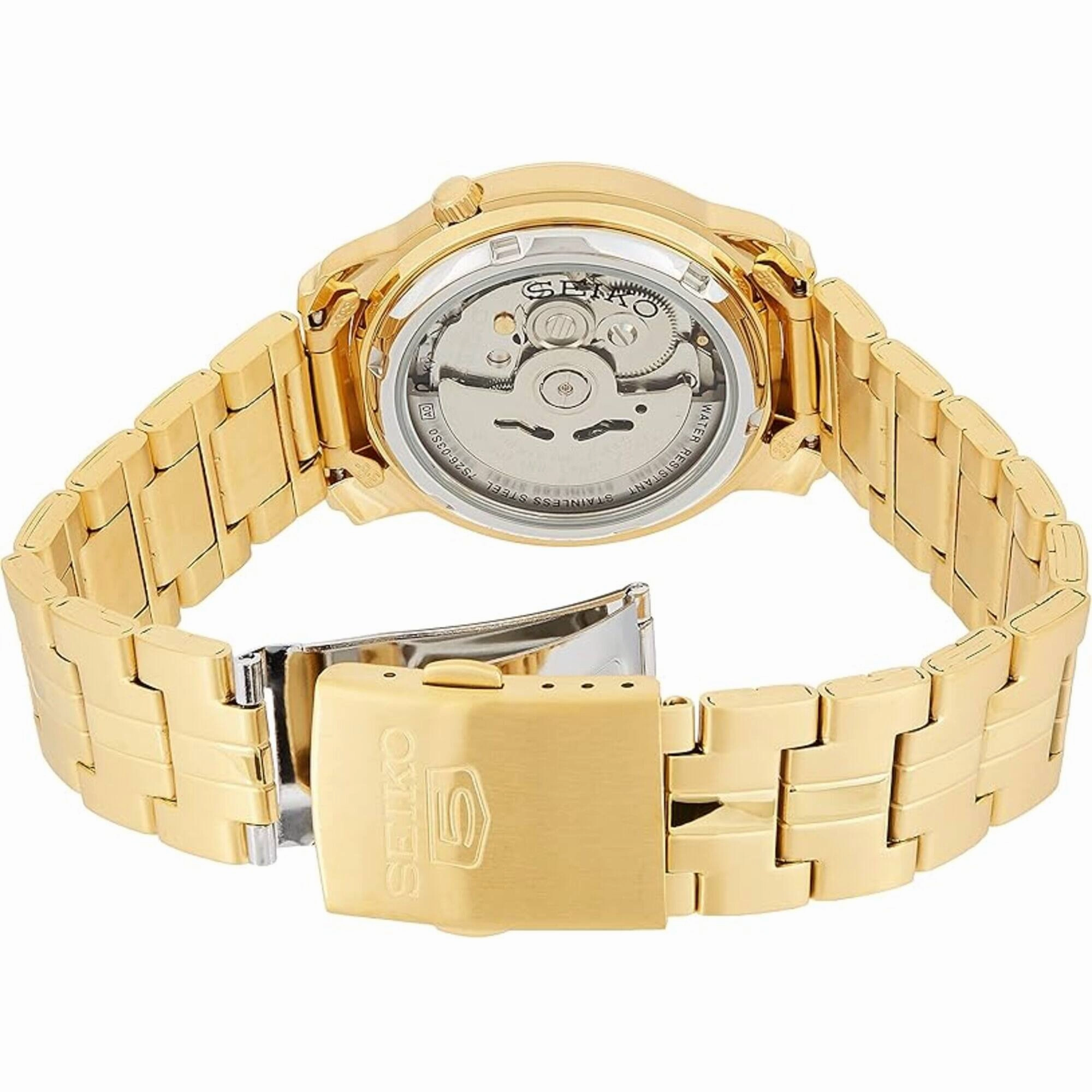 Seiko Men's Watch - Seiko 5 Automatic White Dial Yellow Gold Bracelet | SNKK84