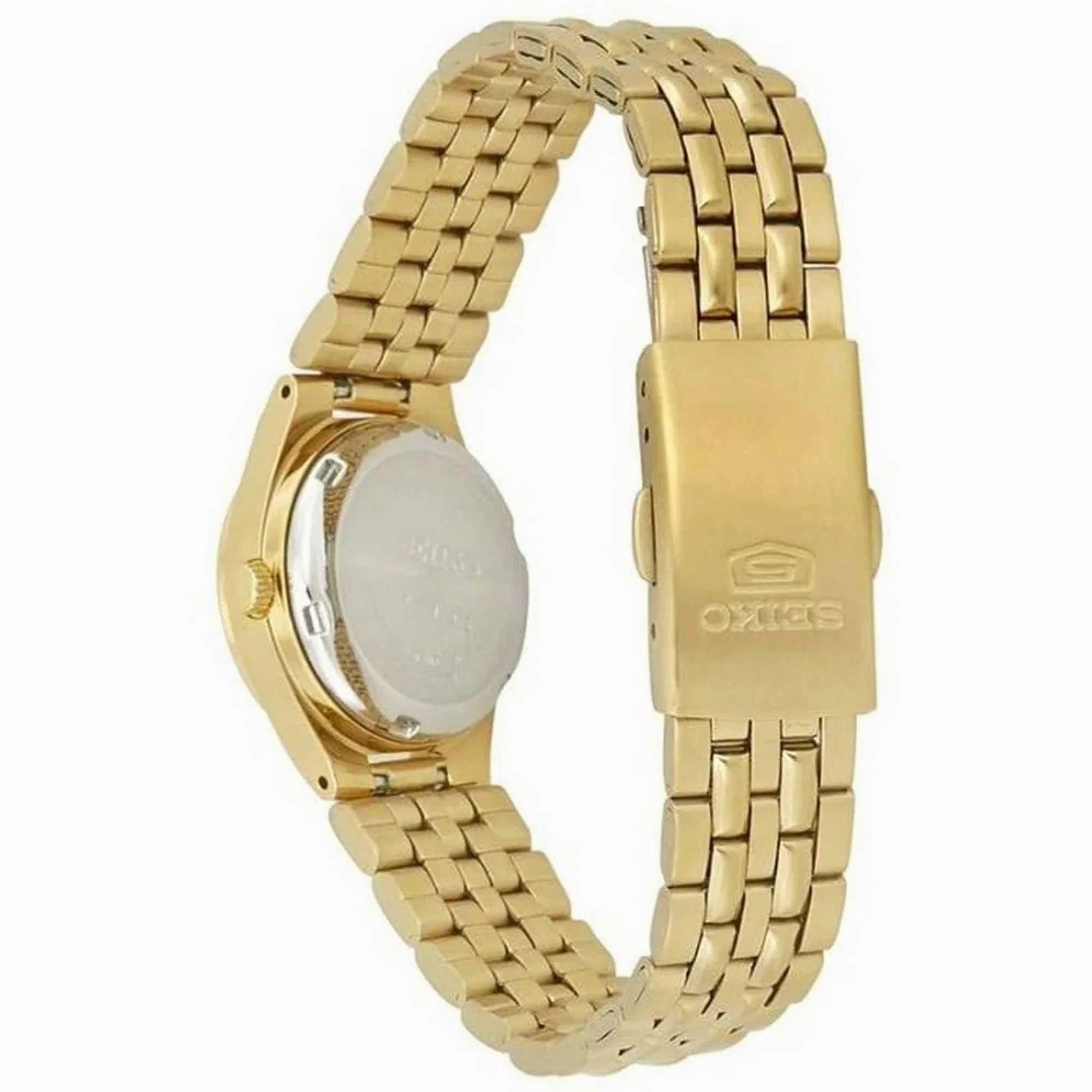 Seiko Women's Automatic Watch - 5 Sports Black Dial Yellow Gold Bracelet | SYMA06K1