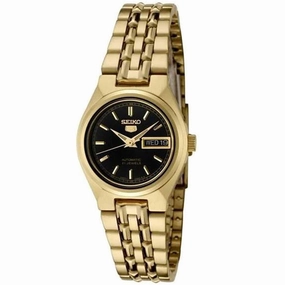Seiko Women's Automatic Watch - 5 Sports Black Dial Yellow Gold Bracelet | SYMA06K1