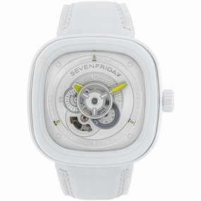 SevenFriday Men's Automatic Watch - Caipi Power Reserve White Leather Strap | P1C-04