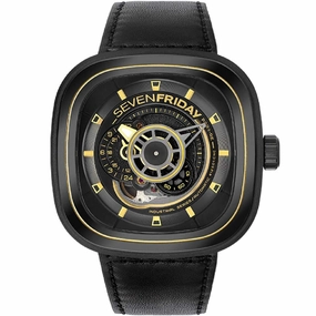 SevenFriday Men's Automatic Watch - P Series Power Reserve Black Dial Strap | P2B-02