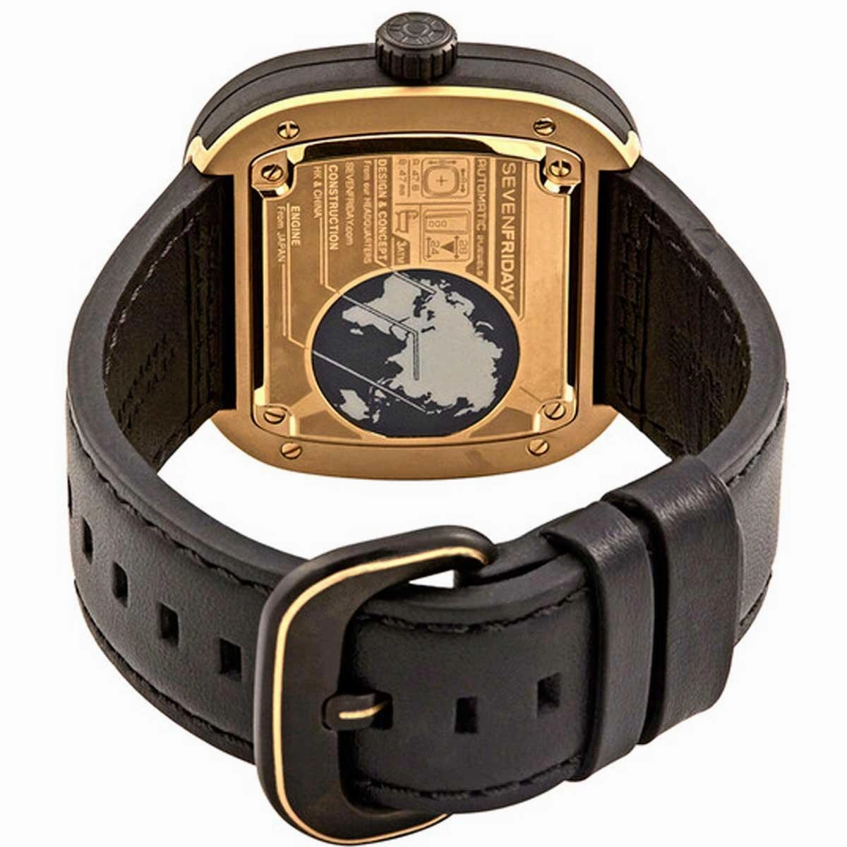 SevenFriday Men's Automatic Watch - P Series Power Reserve Black Dial Strap | P2B-02
