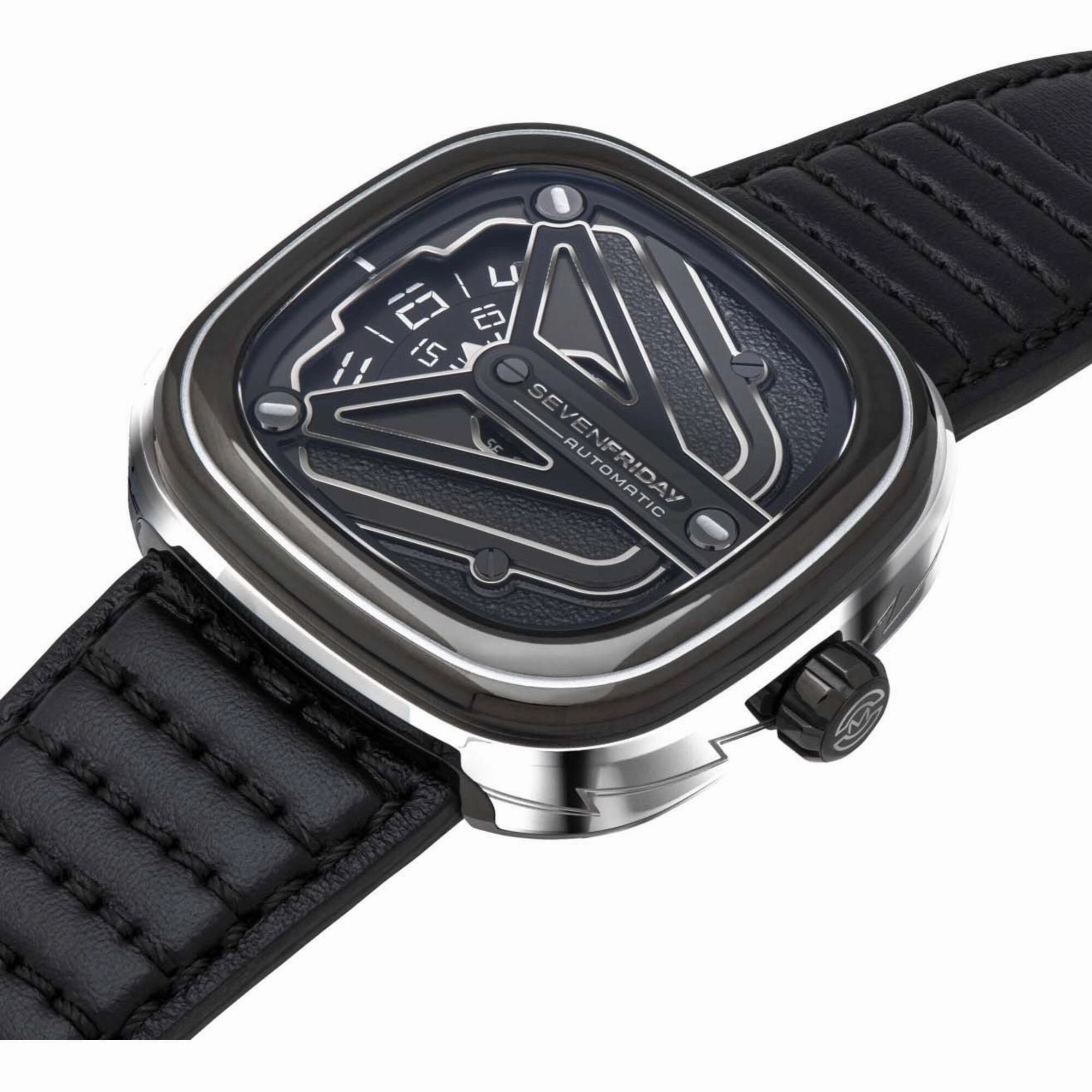 SevenFriday Men's Watch - M-Series Automatic Silver Tone Case Black Strap | M3-08