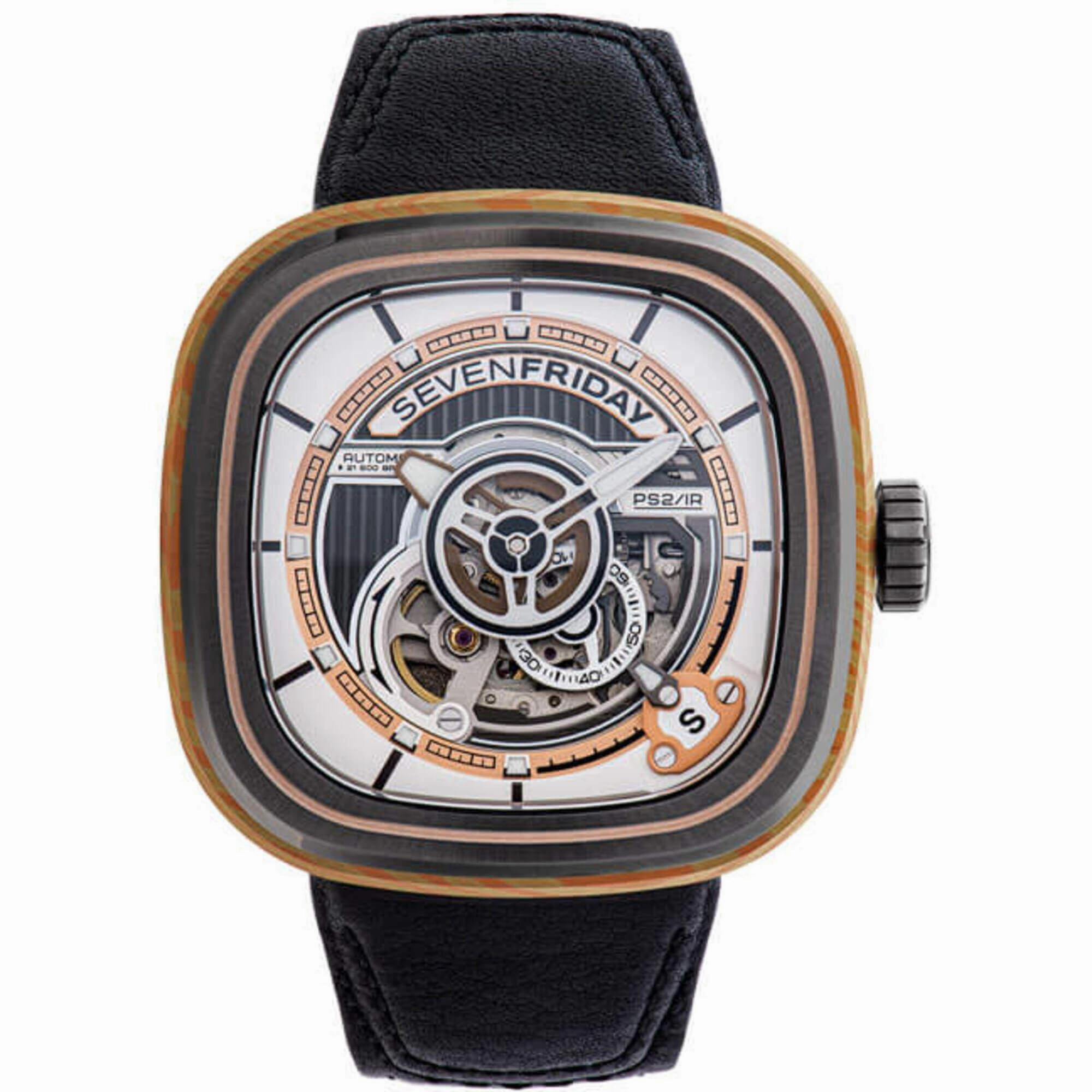 SevenFriday Men's Watch - P-Series Cuxedo Automatic Black Leather Strap | PS2-02