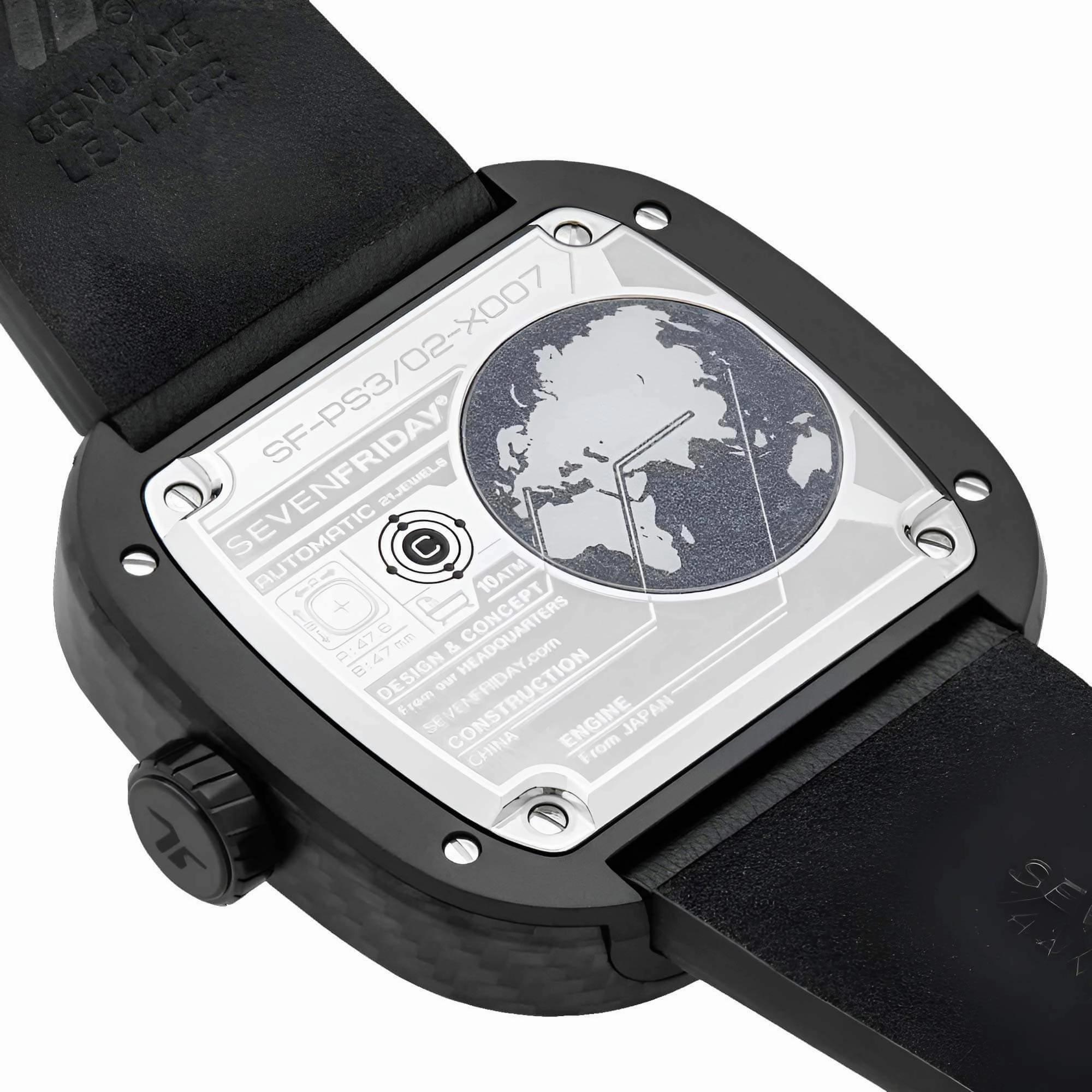 SevenFriday Men's Watch - P-Series Ruby Carbon Black Strap Power Reserve | PS3-02