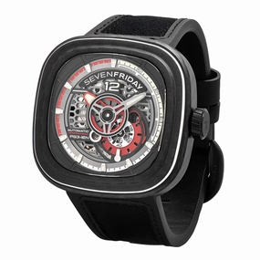 SevenFriday Men's Watch - P-Series Ruby Carbon Black Strap Power Reserve | PS3-02