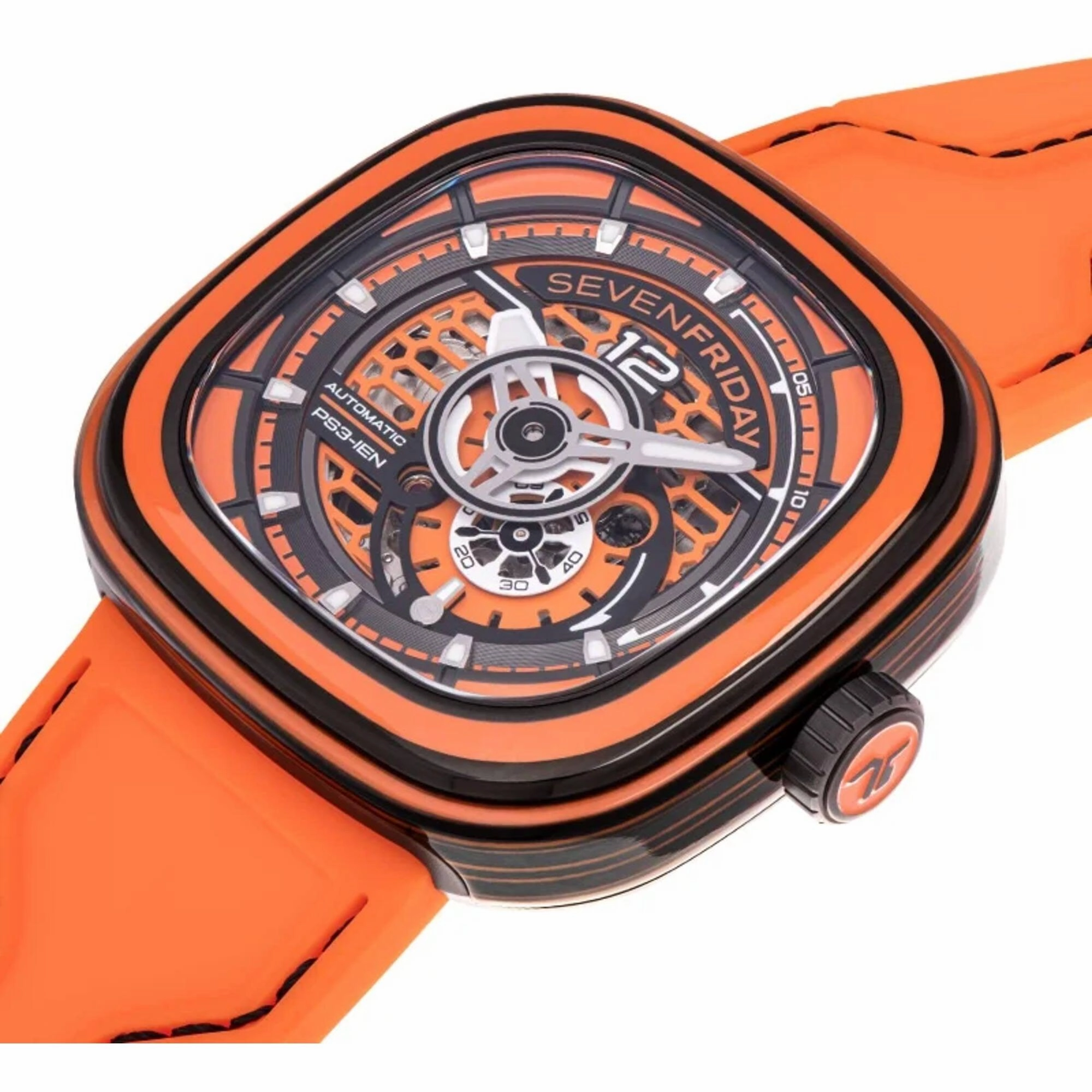 SevenFriday Men's Watch - PS Series CCO Semi-Skeleton Dial Orange Strap | PS3-03