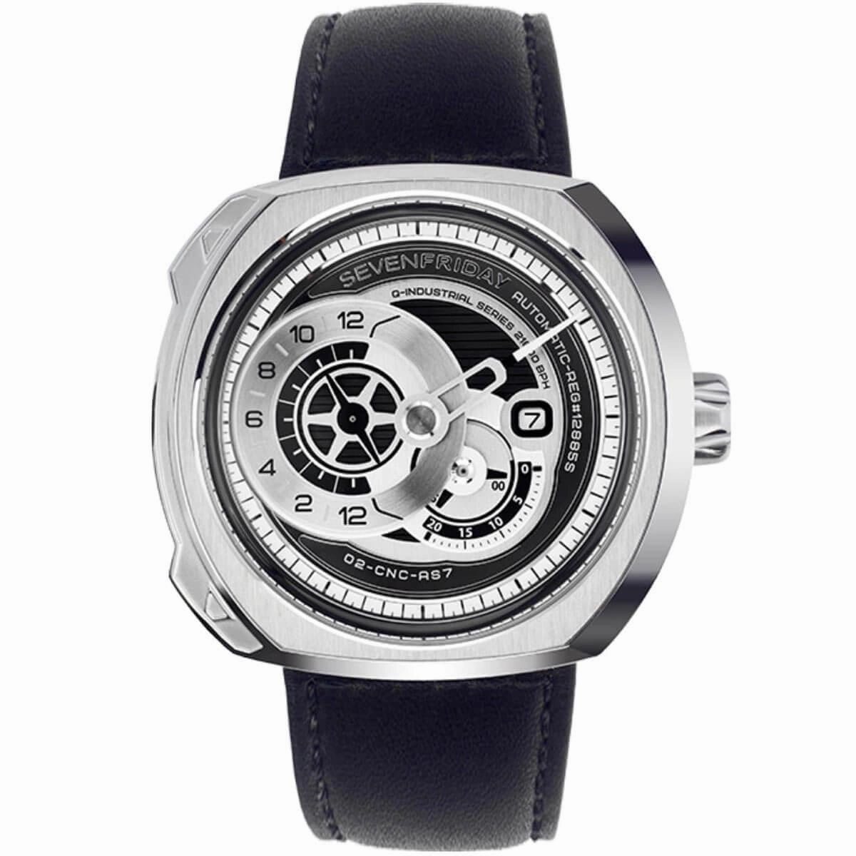 SevenFriday Men's Watch - Q Series Power Reserve Black and Silver Tone Dial | Q1-03