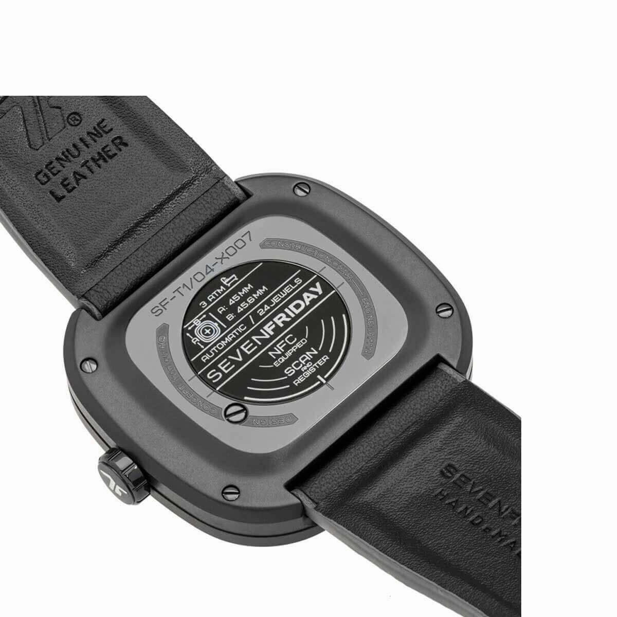 SevenFriday Men's Watch - T Series T BLACK Power Reserve Leather Strap | T1-04