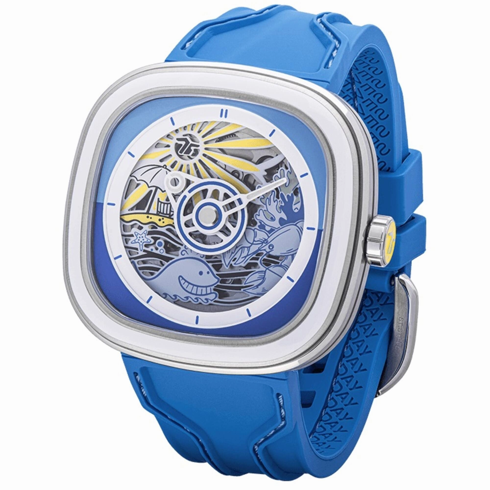 SevenFriday Unisex Watch - Beach Club Automatic Blue Soft Silicone Strap | T1-09