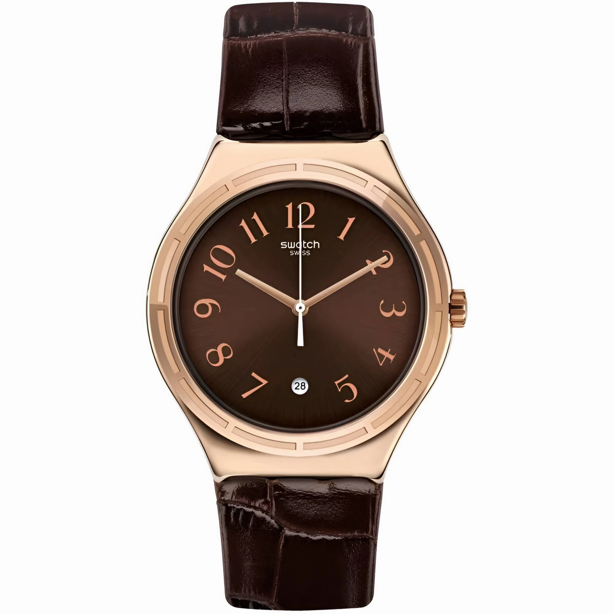 Swatch Men's Watch - Irony Harmonieuse Quartz Dark Brown Dial Leather Strap | YWG406