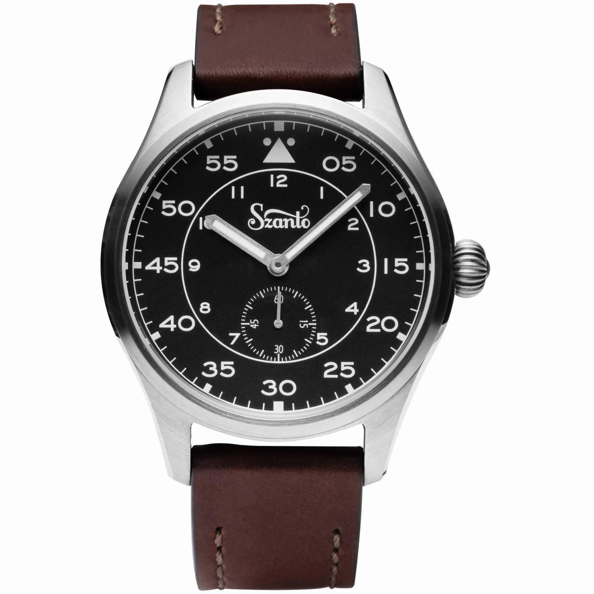 Szanto Men's Quartz Watch - Heritage Aviator Black Dial Brown Leather Strap | SZ 2754