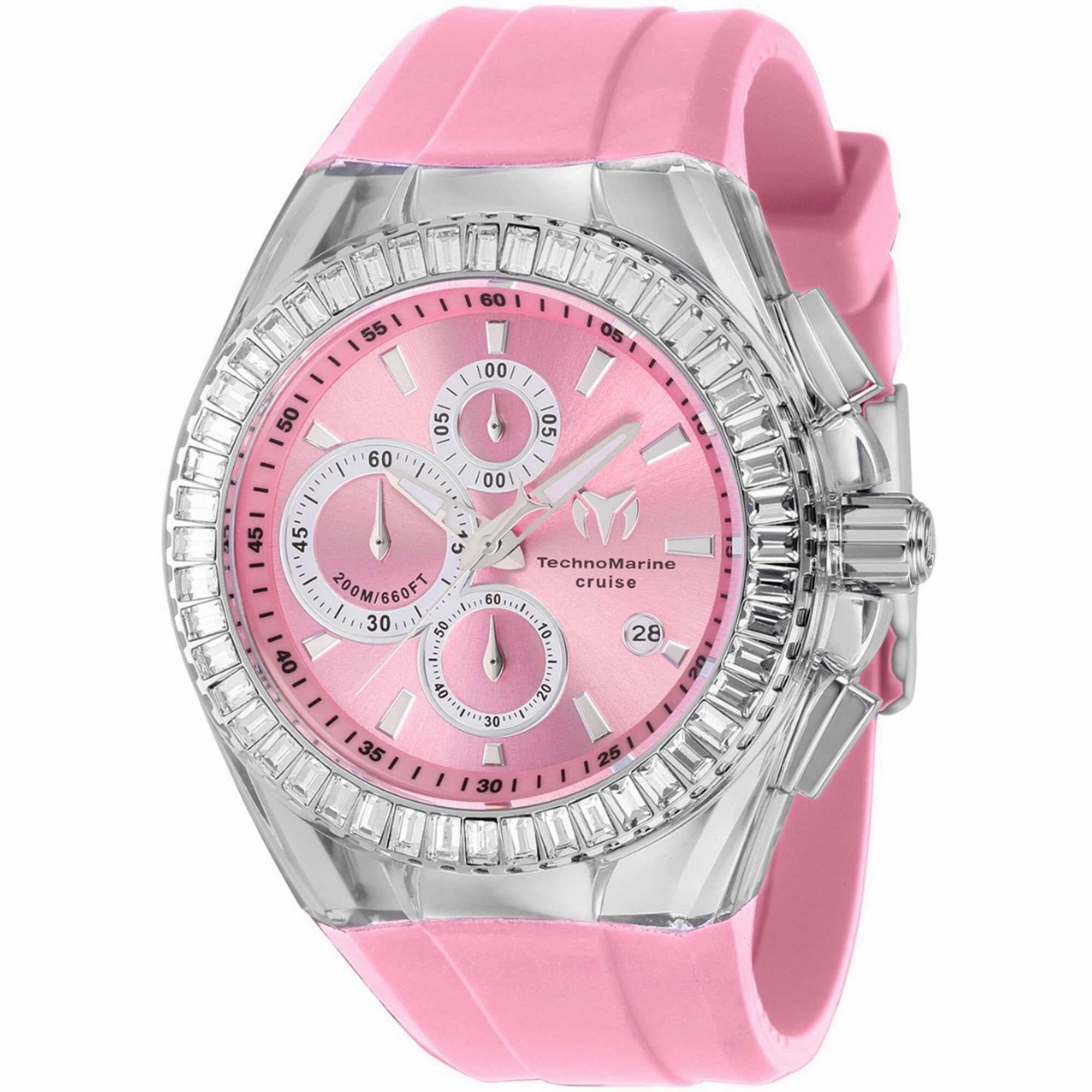 Technomarine Men's Crystal Watch - Cruise Glitz Pink Dial Black Strap | TM-121151