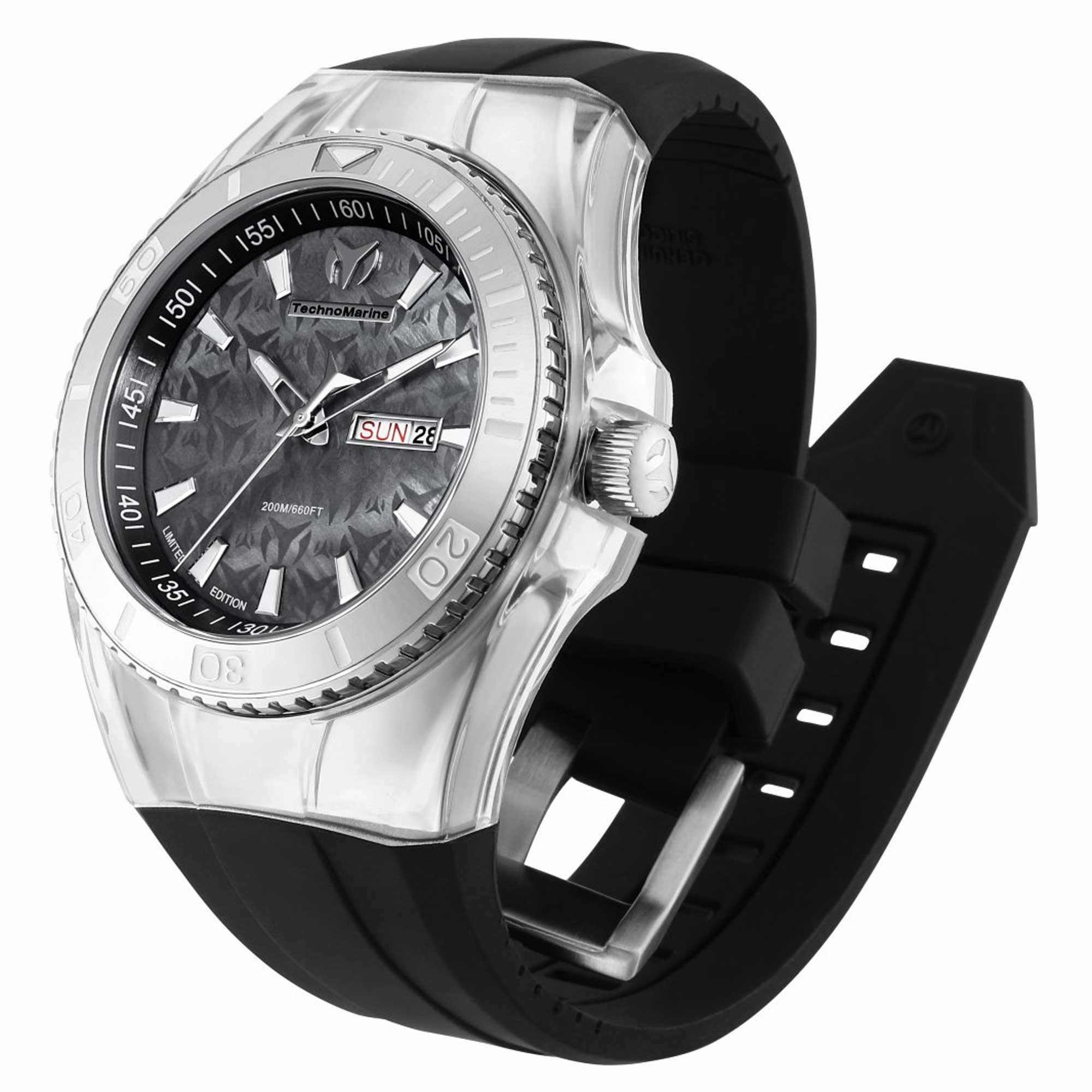 Technomarine Men's Quartz Watch - Cruise Monogram Black Dial Rubber Strap | TM-115372