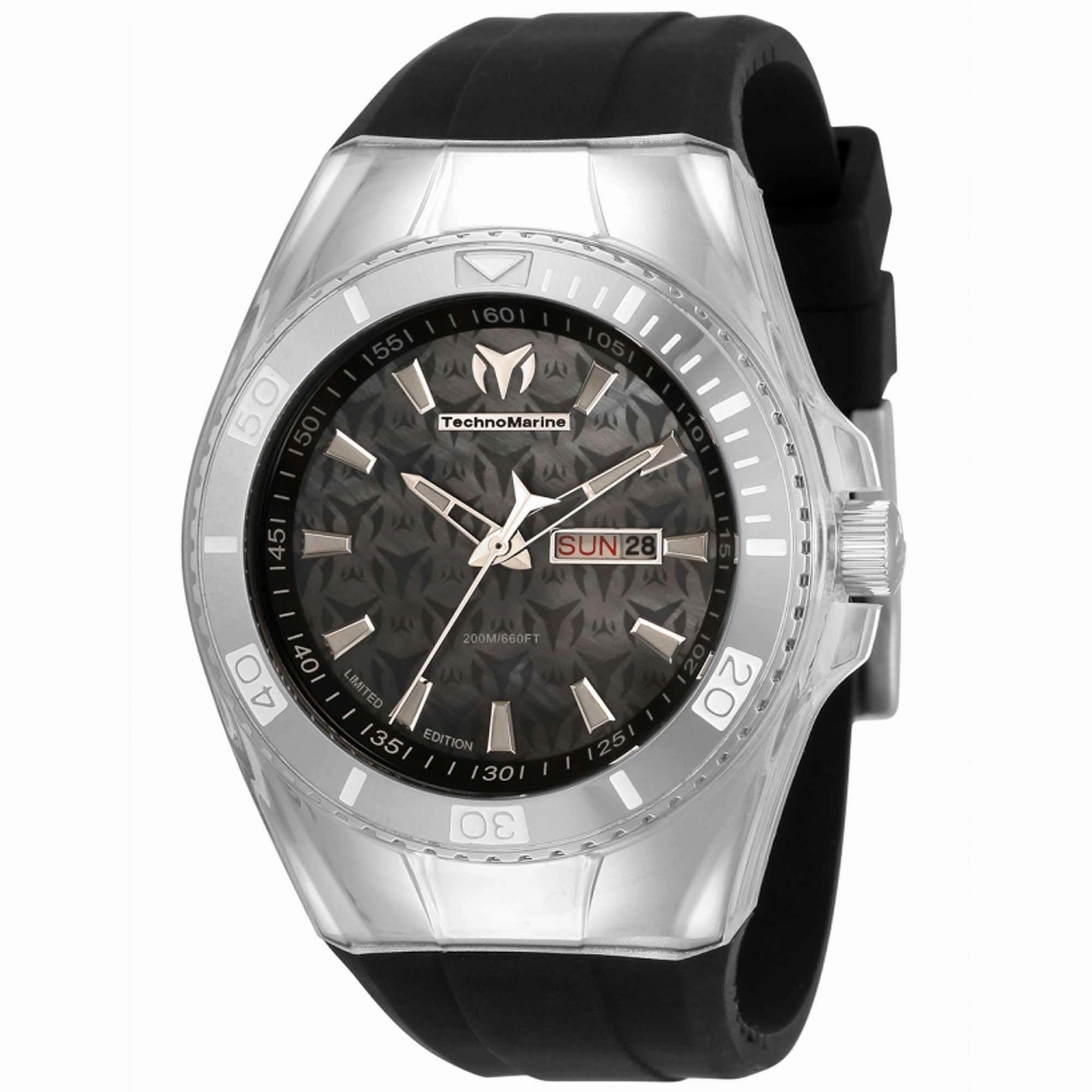 Technomarine Men's Quartz Watch - Cruise Monogram Black Dial Rubber Strap | TM-115372