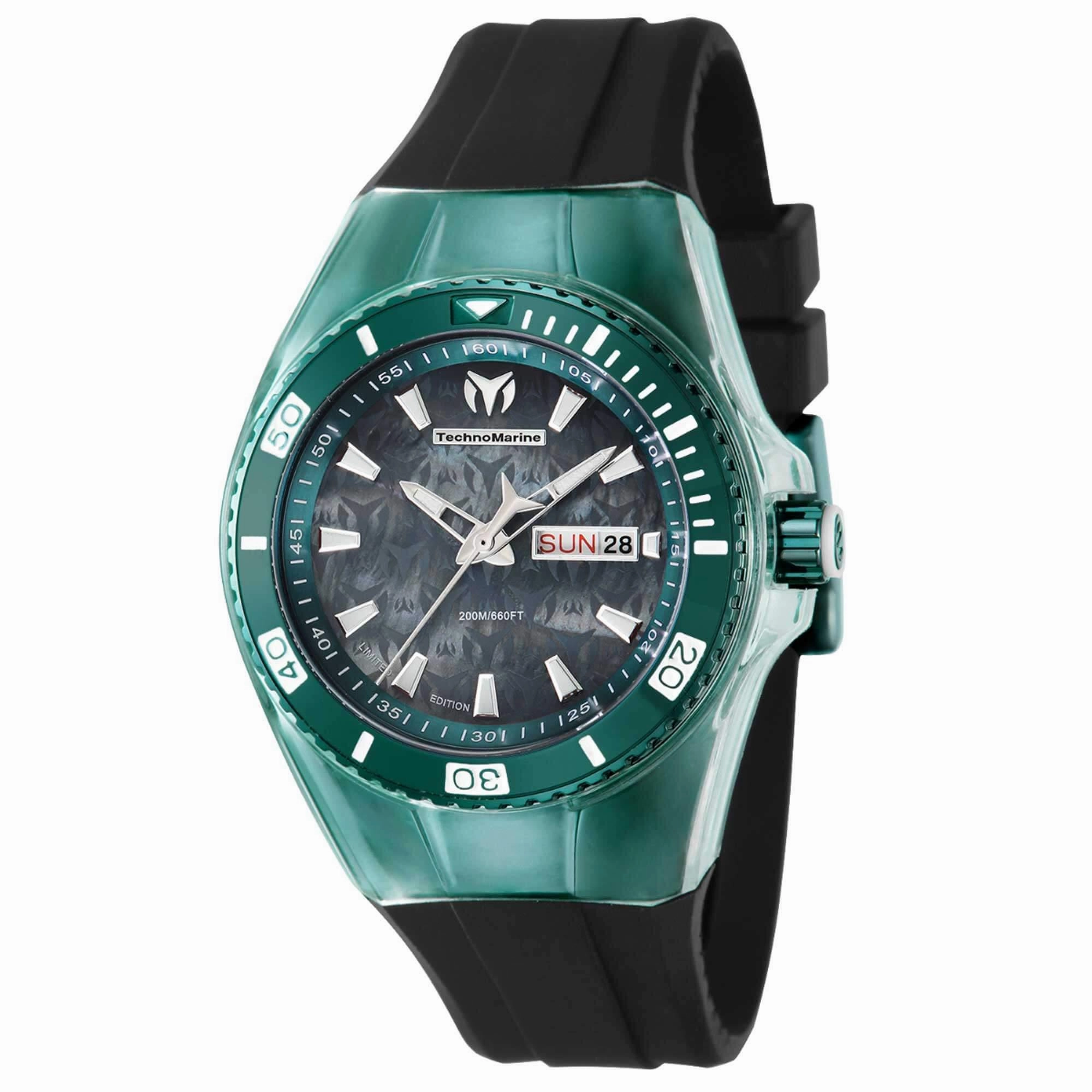 Technomarine Women's Watch - Cruise Green Case Black Dial Silicone Strap | TM-121219