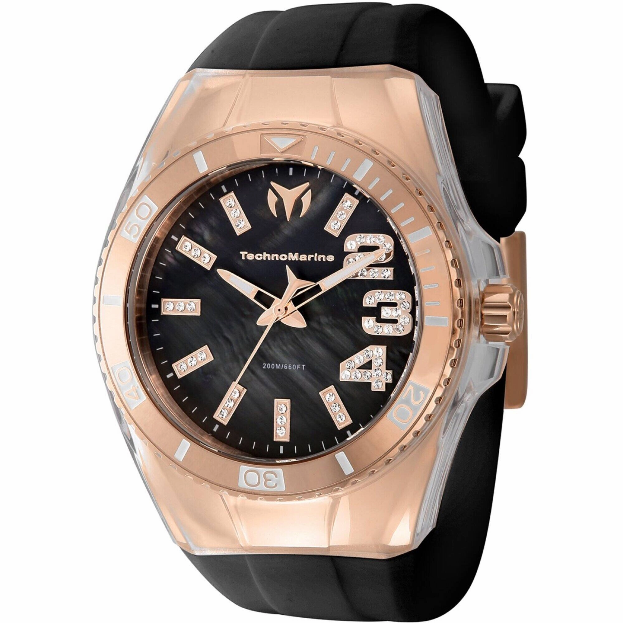 Technomarine Women's Watch - Cruise Monogram Rose Gold Case Black Strap | TM-121247