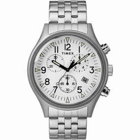 Timex Men's Chronograph Watch - MK1 White Dial Silver Tone Bracelet | TW2R68900VQ