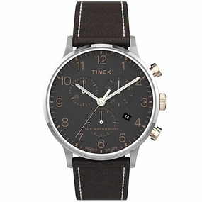 Timex Men's Chronograph Watch - Waterbury Black Dial Leather Strap | TW2T71500VQ