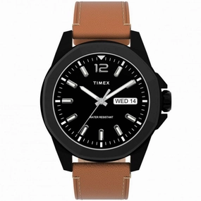 Timex Men's Quartz Watch - Essex Avenue Black Dial Leather Strap | TW2U15100VQ