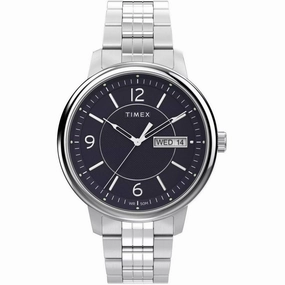 Timex Men's Watch - Chicago Quartz Dark Blue Dial Silver Steel Bracelet | TW2W13600