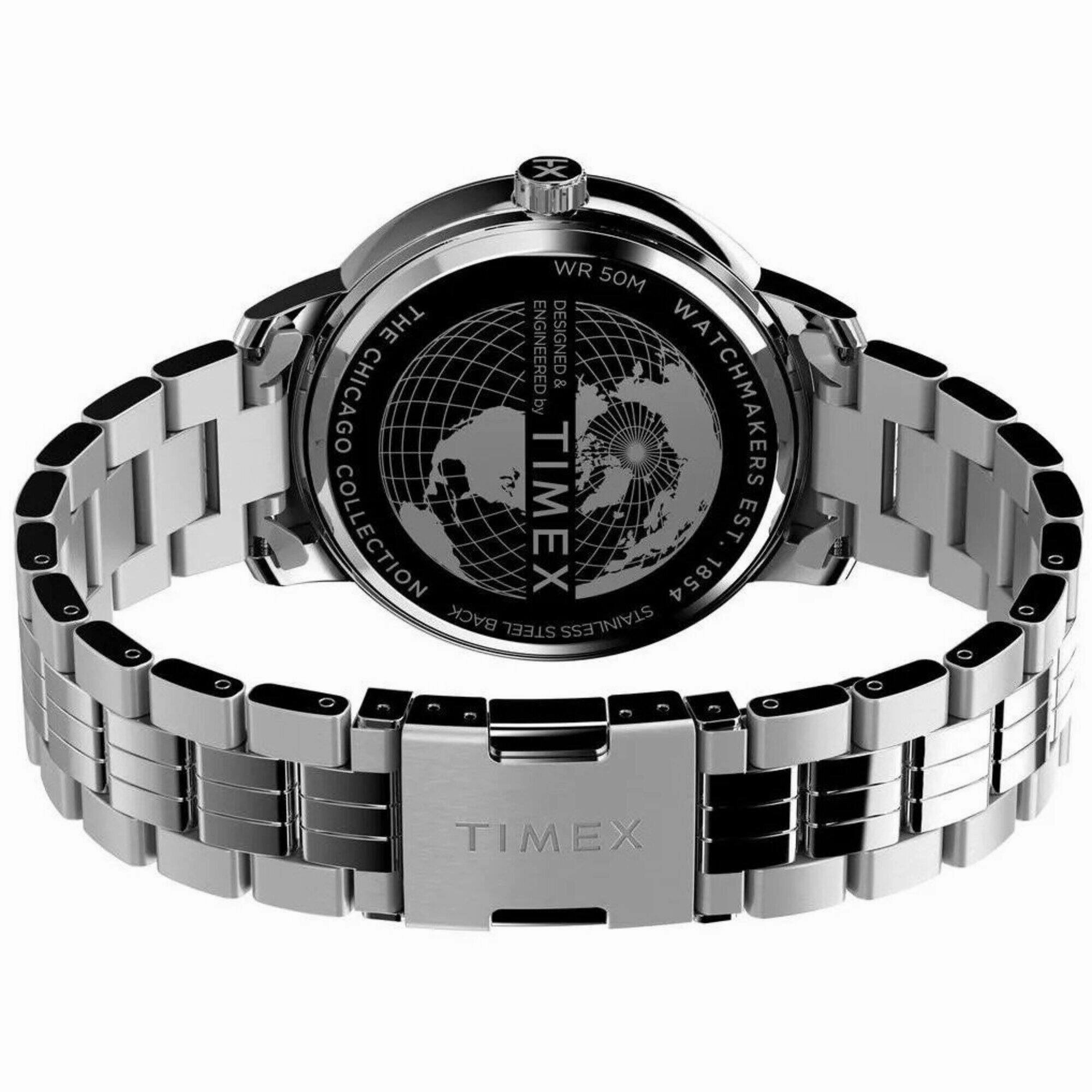 Timex Men's Watch - Chicago Quartz Dark Blue Dial Silver Steel Bracelet | TW2W13600