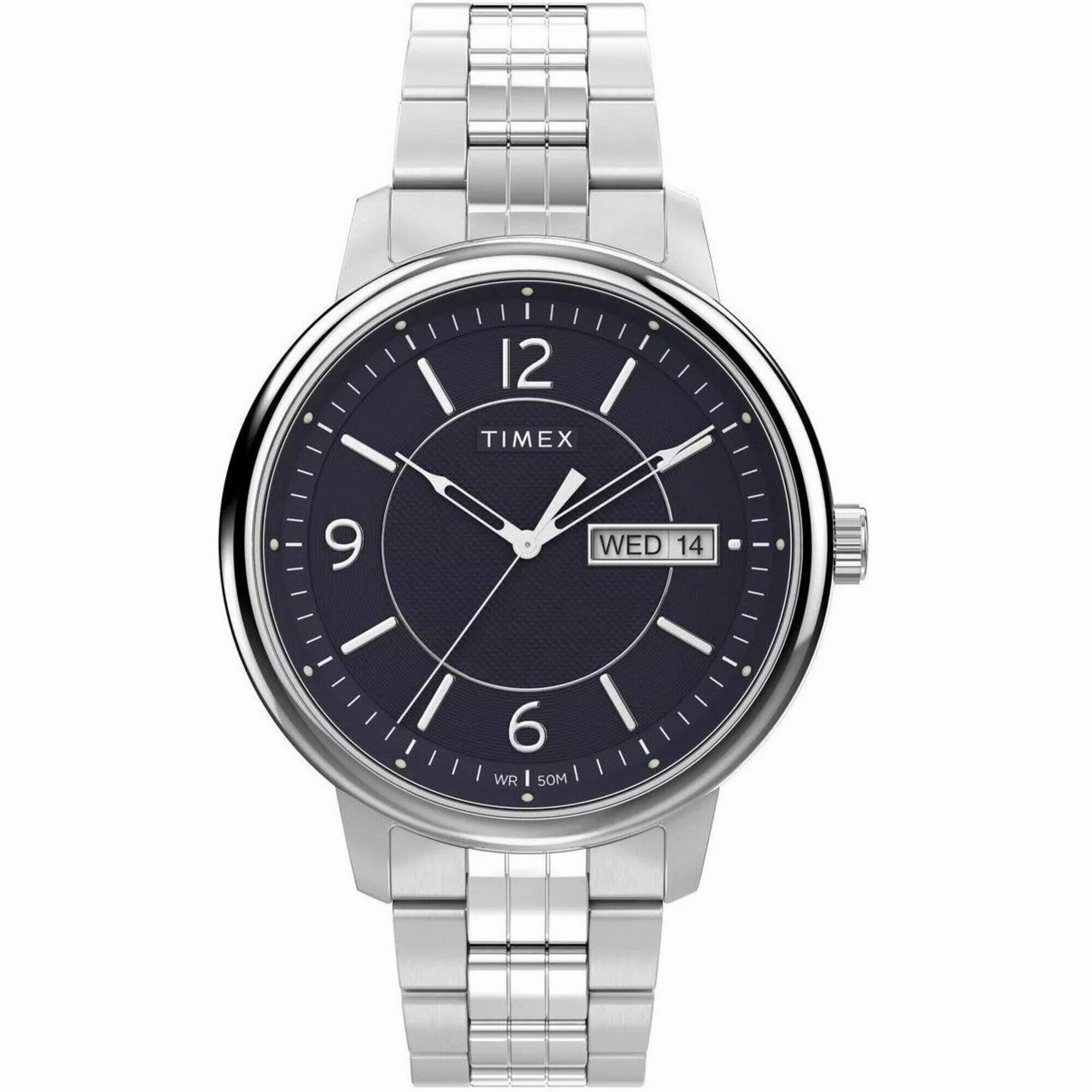Timex Men's Watch - Chicago Quartz Dark Blue Dial Silver Steel Bracelet | TW2W13600