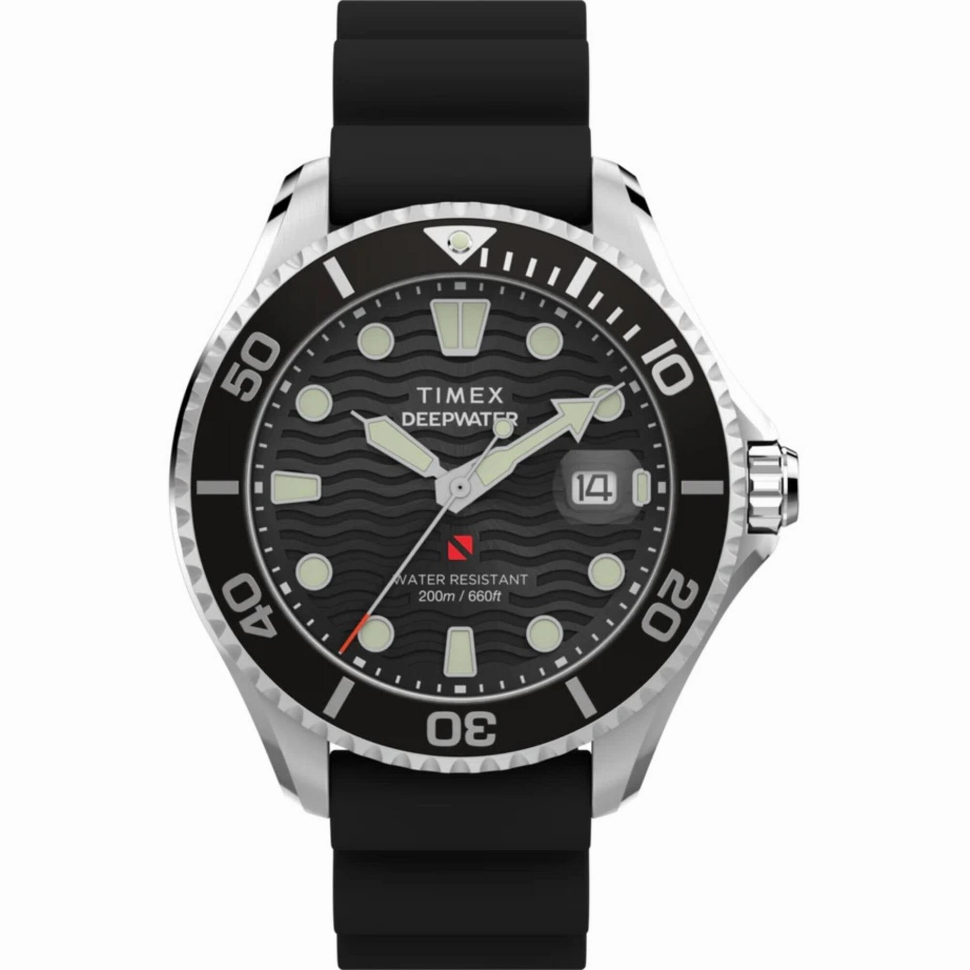 Timex Men's Watch - Deepwater Meridian Black Dial Synthetic Rubber Strap | TW2W81600