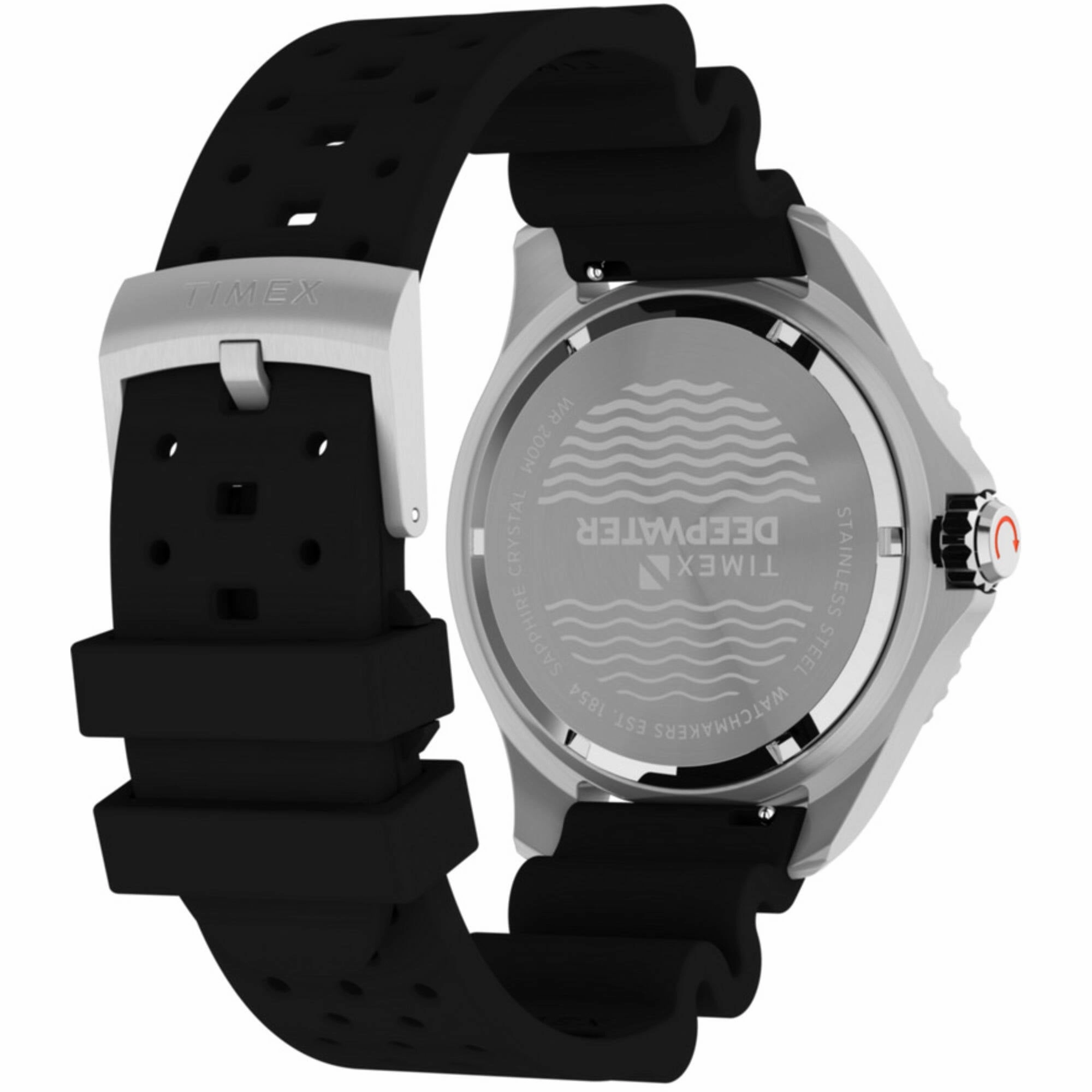 Timex Men's Watch - Deepwater Meridian Black Dial Synthetic Rubber Strap | TW2W81600
