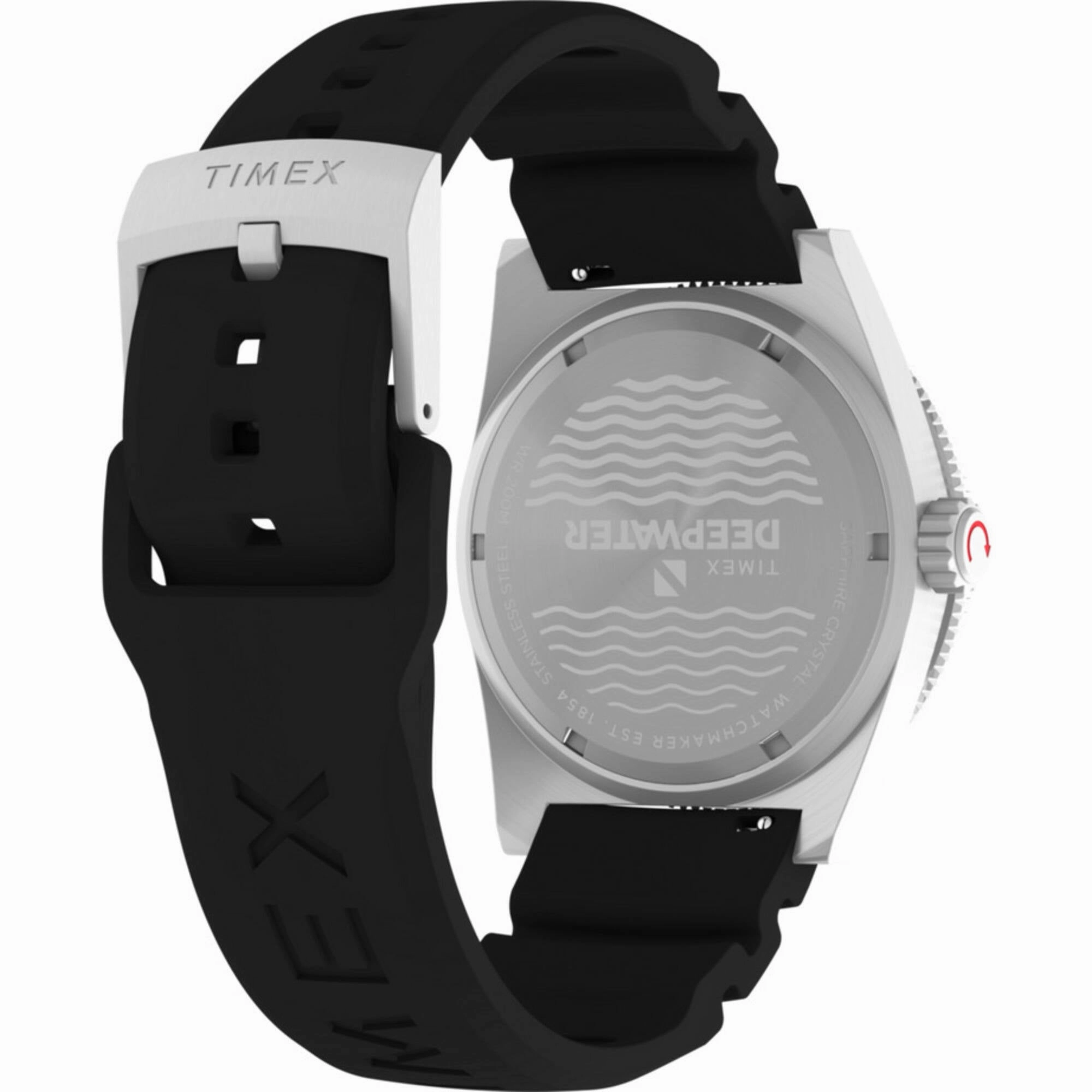 Timex Men's Watch - Deepwater Reef GMT Black Dial Synthetic Rubber Strap | TW2W75000