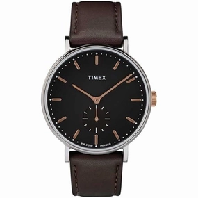 Timex Men's Watch - Fairfield Black Dial Brown Leather Strap Quartz | TW2R38100