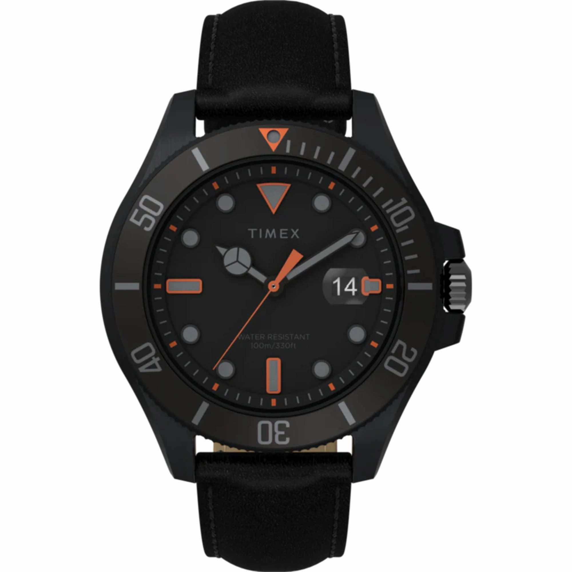 Timex Men's Watch - Harborside Coast GMT Quartz Black Dial Leather Strap | TW2V42300