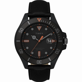 Timex Men's Watch - Harborside Coast GMT Quartz Black Dial Leather Strap | TW2V42300