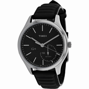 Timex Men's Watch - iQ  Move Silver Tone Case Black Dial Leather Strap | TW2P93200