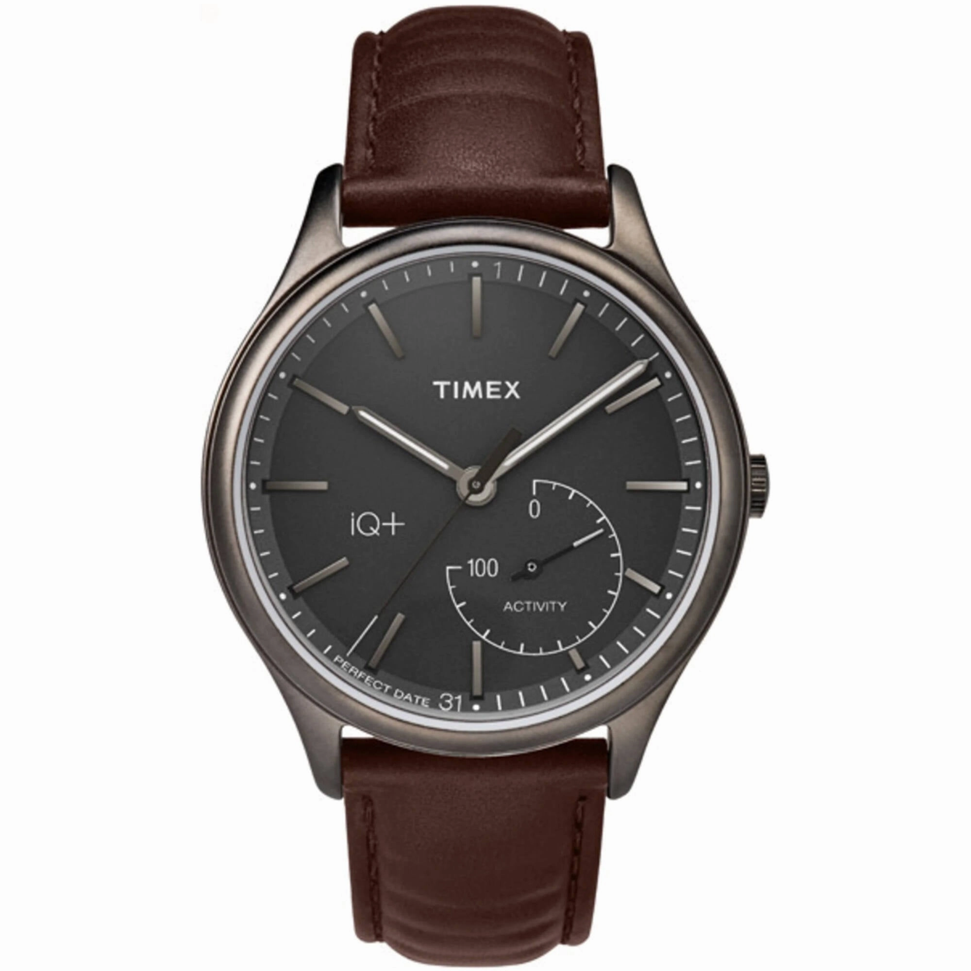 Timex Men's Watch - IQ  Quartz Brown Case Grey Dial Leather Strap | TW2P94800