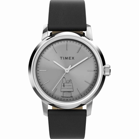 Timex Men's Watch - Marlin Peanuts Automatic Silver Dial Leather Strap | TW2Y10000