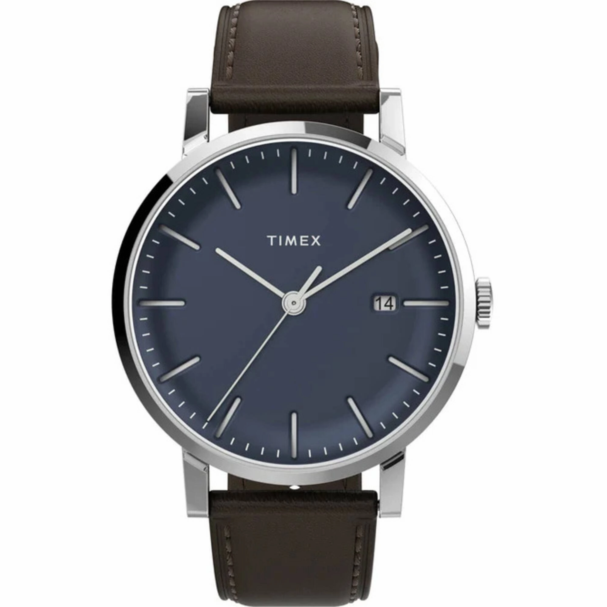 Timex Men's Watch - Midtown Quartz Blue Dial Brown Leather Strap Date | TW2V36500