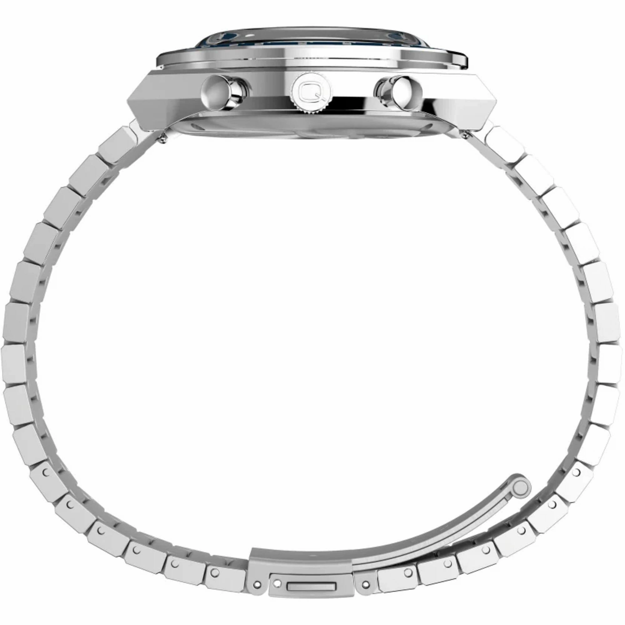 Timex Men's Watch - Q Timex Chrono Blue and White Dial Silver Bracelet | TW2W51600