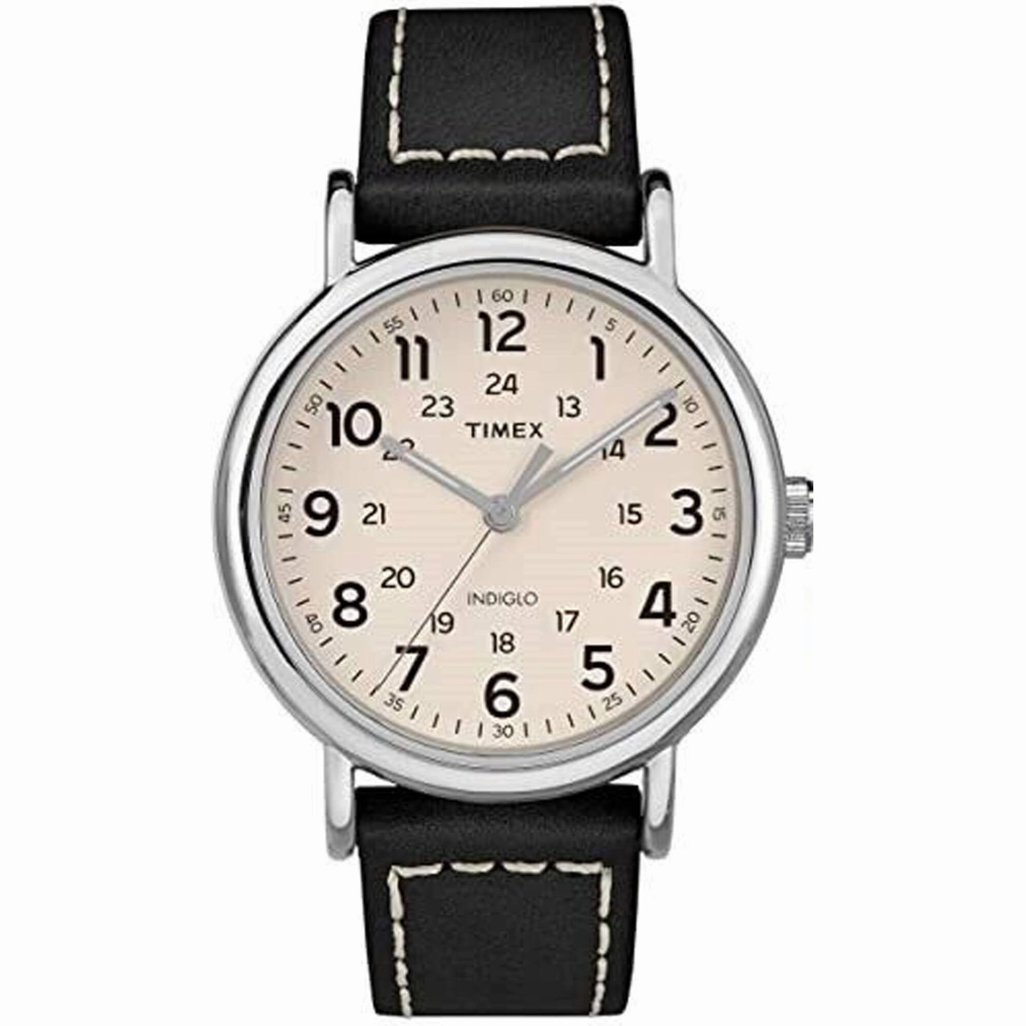 Timex Men's Watch - Weekender Silver Tone Case White Dial Leather Strap | TW2T21600