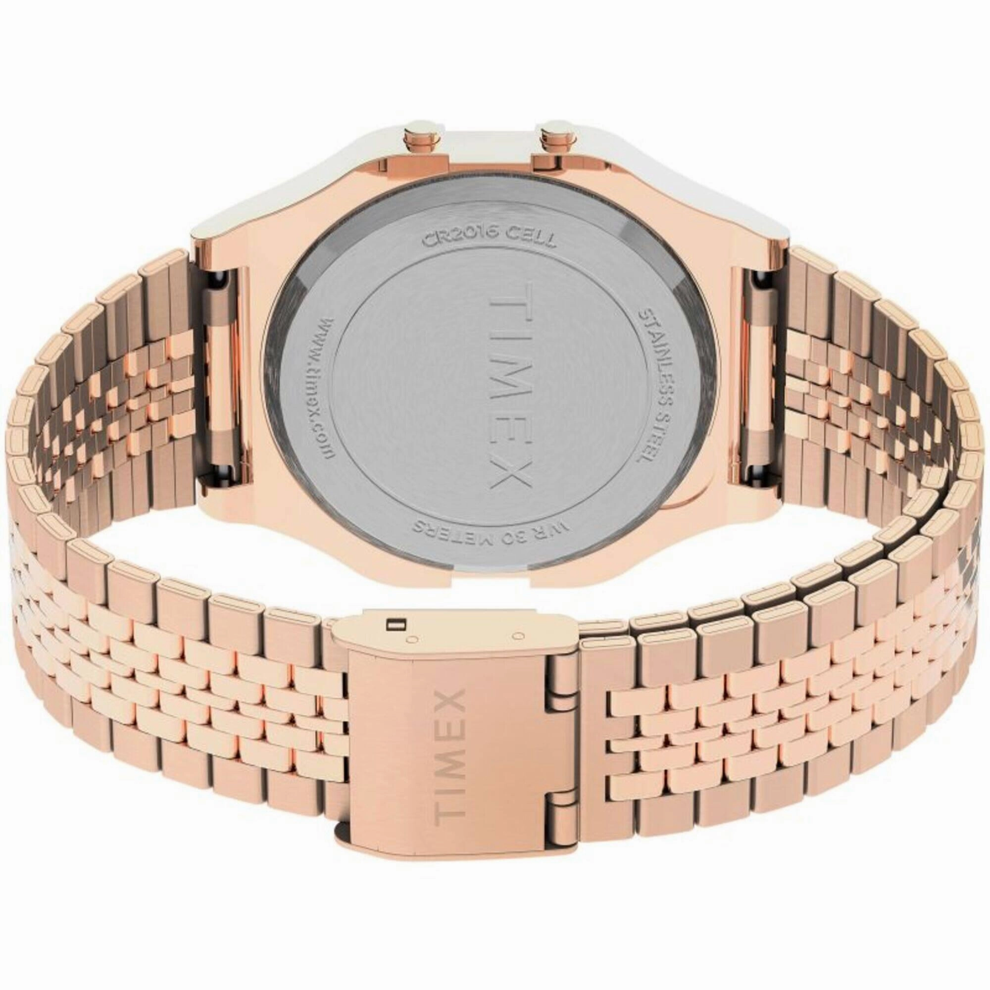 Timex Unisex Watch - T80 Blue Digital Dial Rose Gold Tone Bracelet | TW2U93600YB