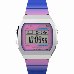 Timex Women's Digital Watch - T80 Date Display Purple and Grey Dial | TW2V74600YB