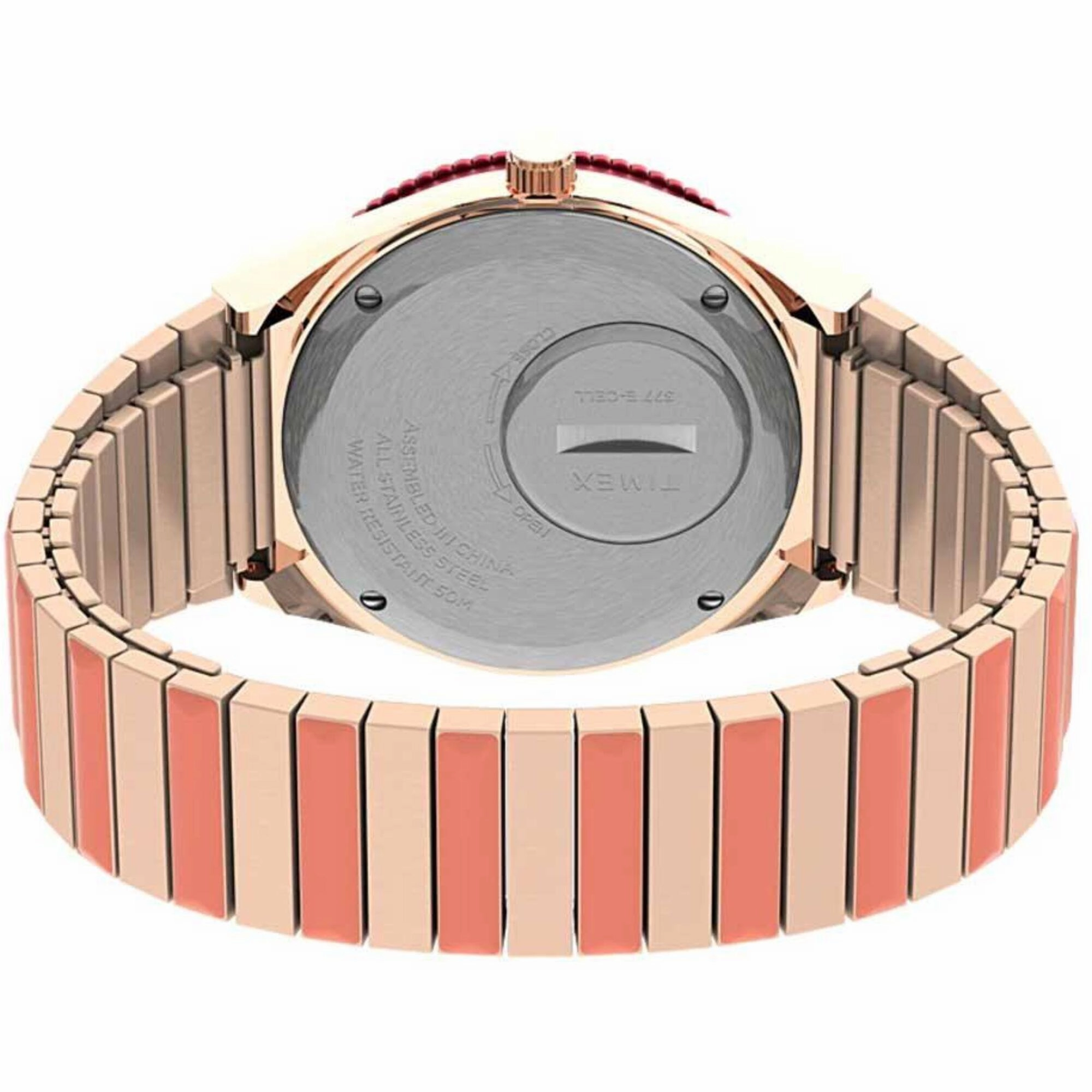 Timex Women's Watch - Q Malibu Rotating Bezel Pink Dial Expansion Bracelet | TW2V38600