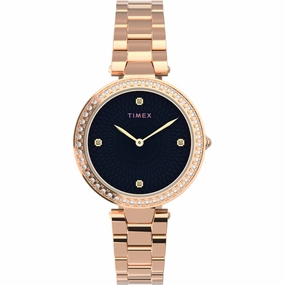 Timex Women's Watch - Trend Crystal Bezel Blue Dial Rose Gold Bracelet | TW2V24600
