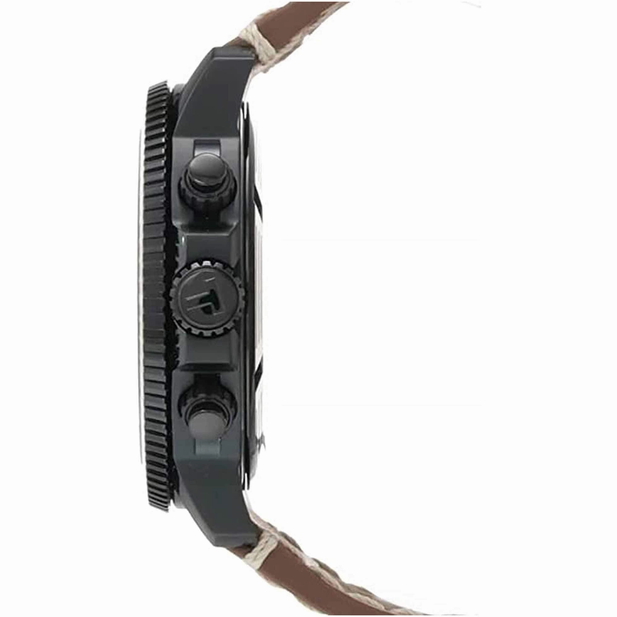 Tissot Men's Chronograph Watch - Seastar 1000 Black Case Brown Strap | T1204173605100